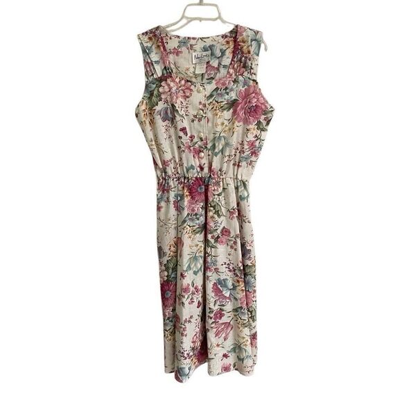 Vintage New Looks BoHo Granny Floral Midi dress women’s *16 modest ￼ - Picture 1 of 11